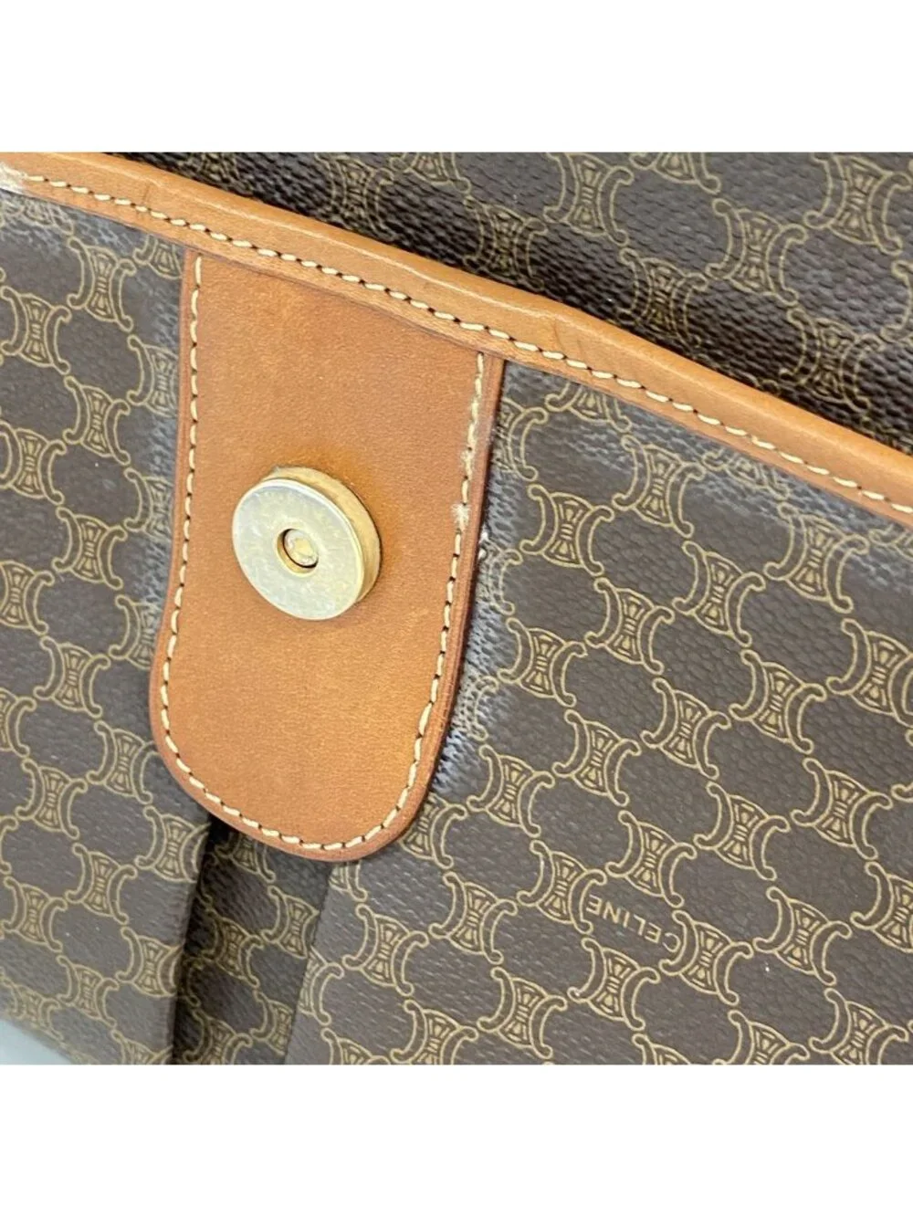 Celine Shoulder Bag Macadam Brown Gold